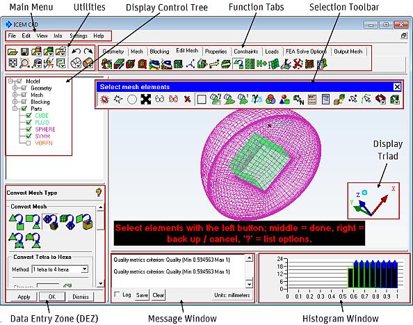 Introduction to ANSYS ICEM CFD Figure 2: ANSYS ICEM CFD User Interface Components Note The user interface style shown is the default, Workbench style.