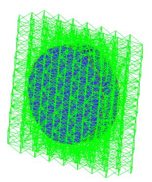 Tetra Meshing Figure 18: Tetra Enclosing the Full Geometry in Wire Frame Mode Figure 19: Cross-Section of the Initial Meshing After this is done, Tetra makes the mesh conformal (that is, it