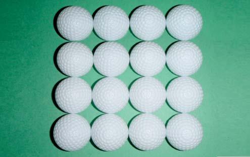 a) Determine the surface area of the square-based prism that is just large enough to hold 16 golf balls stacked in a 4 by 4 arrangement, as shown.