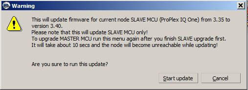 By rightclicking on the triangle or the node s name, a pop-up menu will appear. Choosing update firmware will start the update process.
