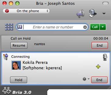 Using Bria 3.0 for Mac Enterprise Deployments Placing another Call To place a new call (without hanging up on the current call), simply place the call in the normal way.