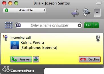 CounterPath Corporation 3.3 Handling Incoming Calls Bria must be running to answer incoming calls.