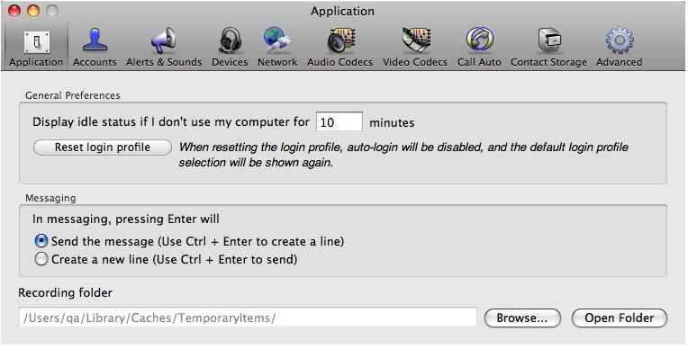 Using Bria 3.0 for Mac Enterprise Deployments 5.2 General Preferences Choose Bria > Preferences. The Application window appears. All the tabs on this window except for Accounts are preferences tabs.