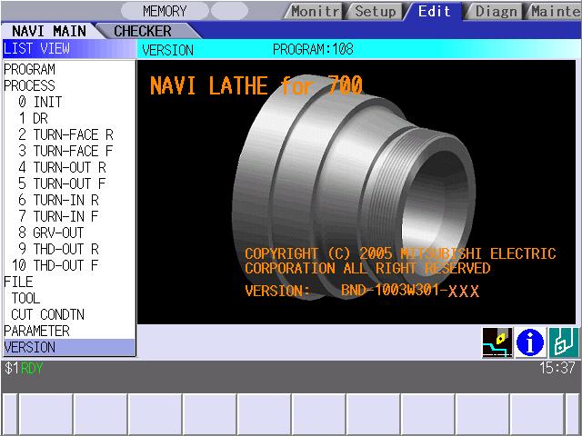 4.6 Screen Related to the Version 4.6 Screen Related to the Version 4.6.1 Version Screen The version data for the NAVI LATHE is displayed on this screen.