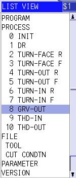 2. FUNCTIONS OF DISPLAY AREA 2.1 LIST VIEW Area 2.1 LIST VIEW Area The object of the NAVI LATHE is selected in this area.