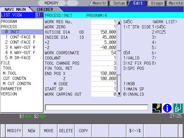 4.3 Screen Related to the Process Edit Functions 4.3.2 Operating Process When the cursor is moved to the sub-object of [PROCESS] in the LIST VIEW area, a menu for editing the process is displayed, and the process can be operated.