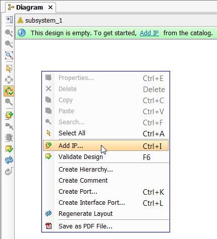 Step 2: Create an IP Integrator Design 2. 3. On the Create Block Design dialog box: Specify Design Name as subsystem_1, Set Directory to Local to Project, Click OK.