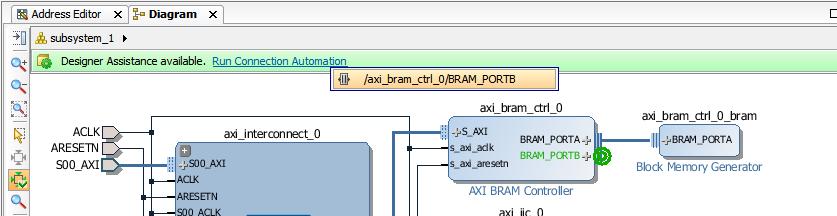 Figure 28: Connection Automation of AXI BRAM Port A 12. Click Run Connection Automation and select /axi_bram_ctrl_0/bram_portb.