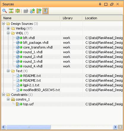 Step 2: Using the Sources View and the RTL Editor Step 2 The PlanAhead software allows different file types to be added as design sources, including Verilog, VHDL, and NGC format cores.