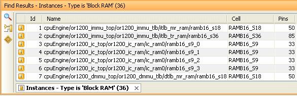 Open the Find Results view by setting the Criteria to Type is Block RAM, and clicking OK (Figure