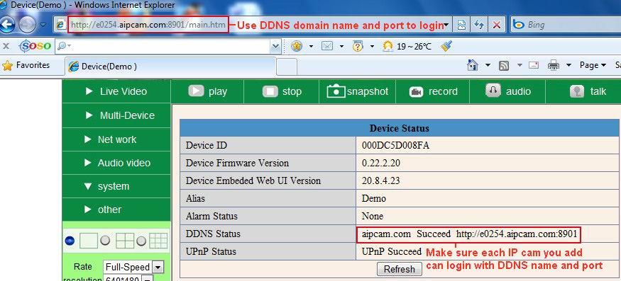 Login the first camera by DDNS domain name and port, this camera will be as the host camera. Figure 5.0 Click Multi-Device, select Multi-Device Settings.