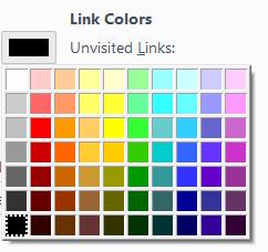 Change the colors in which the text, background and links are displayed by clicking on the color patch and selecting the desired color from the palette.