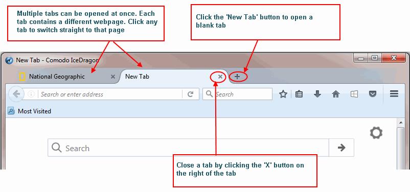 To open a new tab, click the new tab icon, which is next to the last tab: Rearrange tabs by left clicking on a tab, holding down the mouse button then