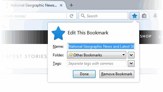 Folder - Select what folder to store your bookmark in by picking one from the drop-down menu (the Bookmarks Toolbar, Bookmarks Menu, Other Bookmarks).