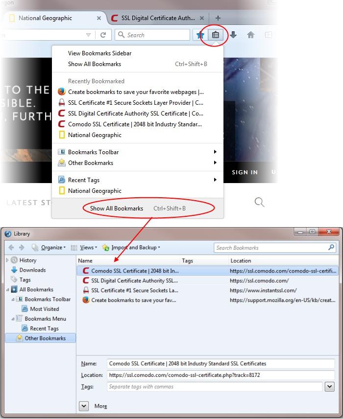 6.3.Managing Bookmarks Comodo IceDragon allows you to organize your bookmarks. From here you can edit, delete or rename bookmarks and folders.