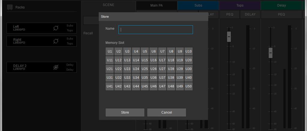 You can then label the presets (scene) and select the user preset number you want to have it stored.