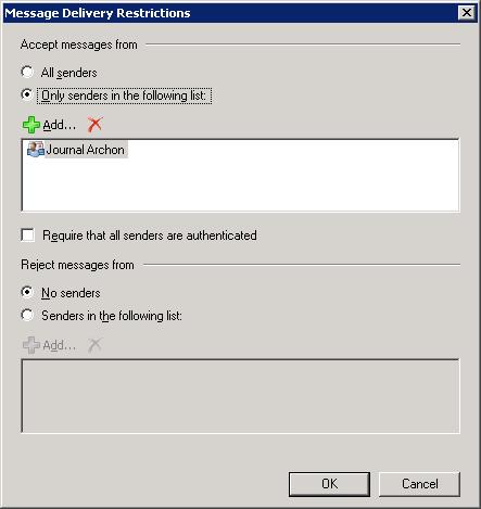 Setting Up Journaling on Exchange Server 2007 Microsoft Exchange Server 2007 5 Select Only senders in the following list.