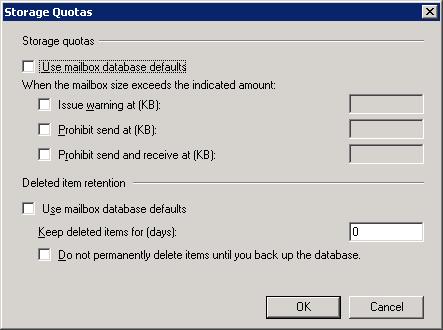 Setting Up Journaling on Exchange Serv- 4 Click Storage Quotas, then click OK.