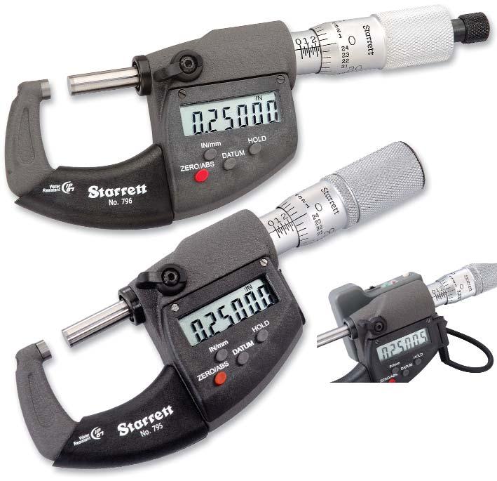 shop environments. The 795 includes an RS232 output port for data transmission and works well with Starrett DataSure Wireless Data Collection Systems.