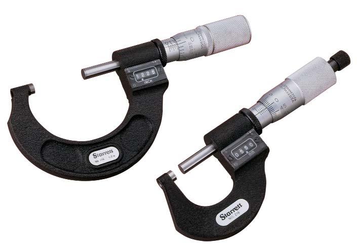 Digital Micrometers No. 216 Series 0-12 No. 216M Series 0-300mm This is the Starrett mechanical digital micrometer simple to use even by the inexperienced. The anvil and spindle are sized at.250 (6.