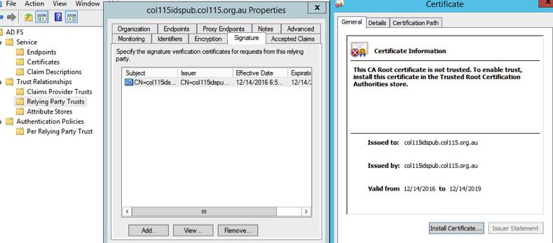 key Signature Key SAML Certificate This certificate is