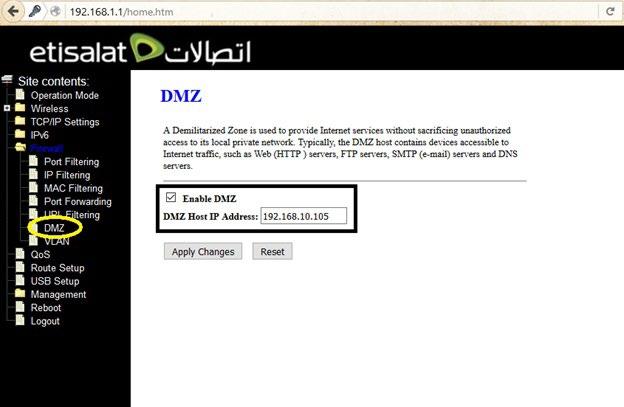 6. DMZ On this page the user can configure services related to the DMZ feature of this product.