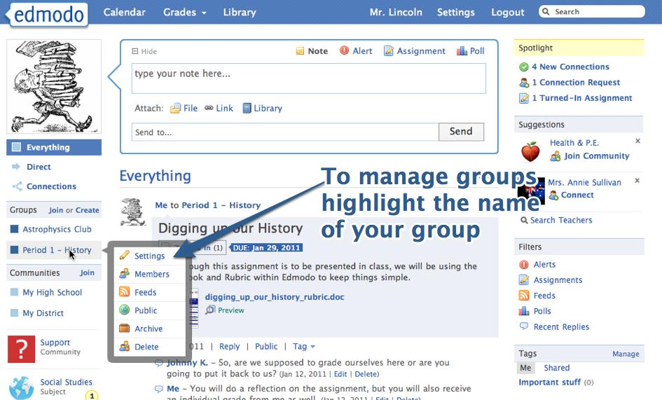 Manage Your Groups Change passwords, add members to a group, or archive an Edmodo group when the semester ends, all with our simple tools for