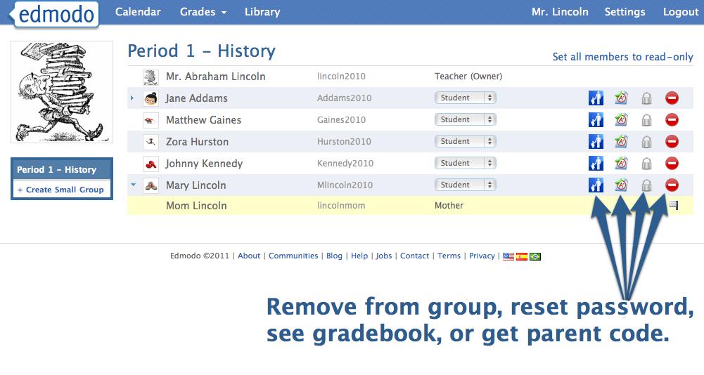 Members On the members page, teachers can view a list of students in the group.