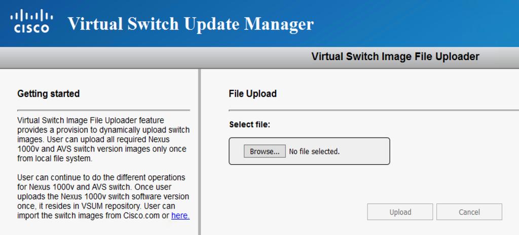 5. A new tab for the Virtual Switch Image File Uploader process opens. Click the Browse button. 6.