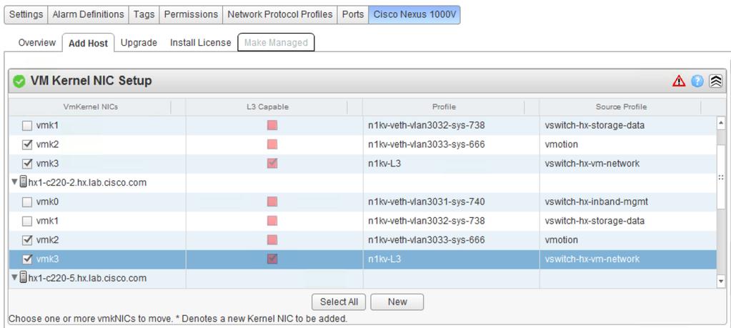 Select vmk2 for the vmotion VMkernel interface and use the user-defined n1kv-vmotion portprofile, or use the system-generated profile: for example, n1kv-veth-vlan3033-sys-666.