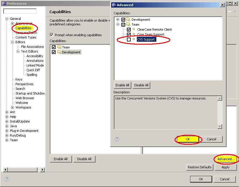 Disabling CVS Capabilities In Eclipse, CVS has a very pervasive existence in the menus when doing team development.