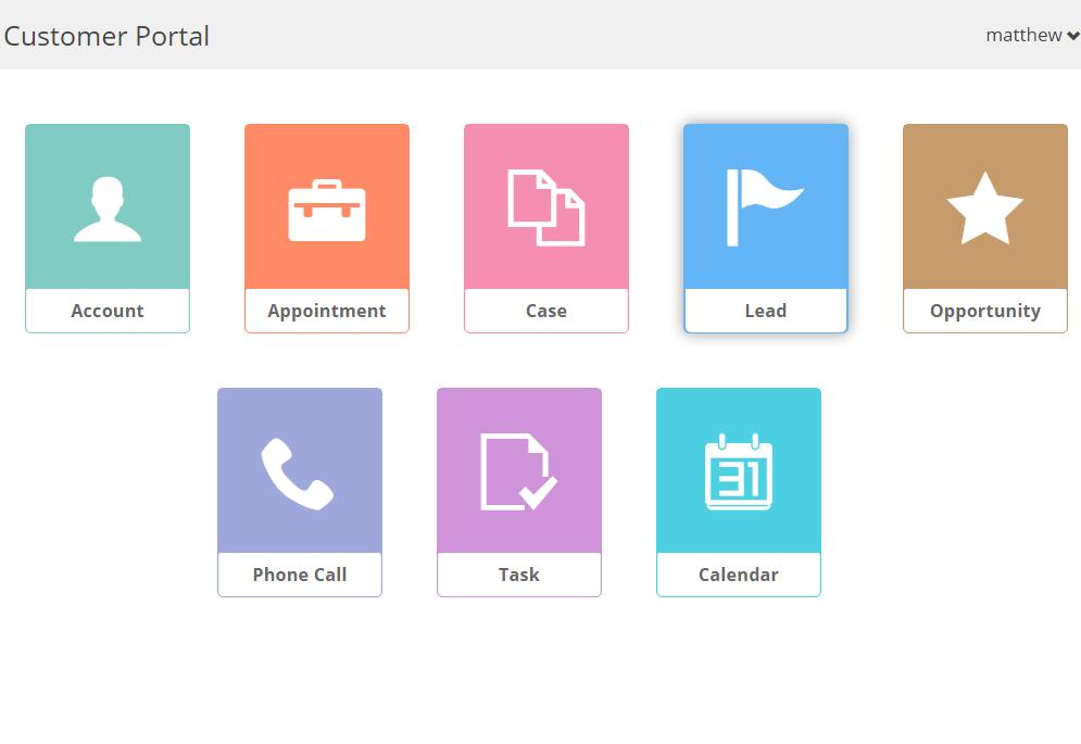 Portal Dashboard: Quickly access any module using the module icons.