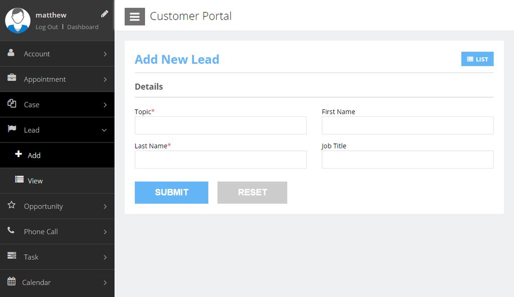 Add Record: Add a new record in a module from the portal and