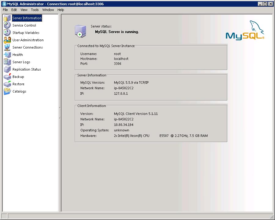 Programs à MySQL à Right-Click MySQL Administrator and select Run as
