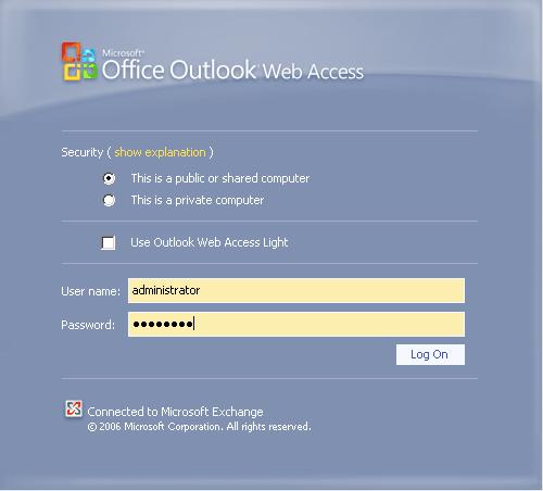 Figure 6: Log on to Outlook Web Access If it is your first time you open OWA on that PC, you will have the chance to change the OWA