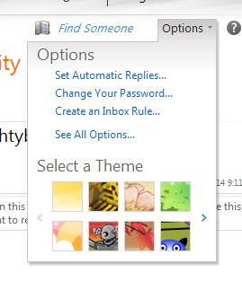Options Via the Options section, you have the ability to personalize your OWA. To access these options, click on the Options icon in the top right corner of the OWA window.