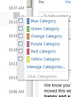 Flags and Categories OWA allows you to set a Flag and/or a Category for each message.