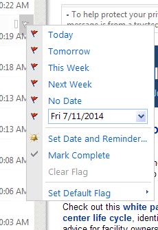 if specified, a pop-up reminder. A flag has a Start Date, Due Date, and may have a Reminder Date.