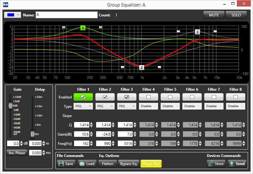 If SoundCheck Modality is selected, all parameters (Filters, volume and Delay) are modified in real time.