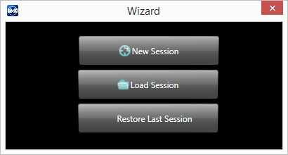 Wizard Window To access this functionality open Menu File Wizard : This window will appear at every program startup.