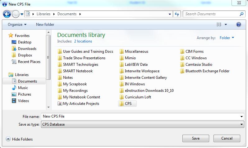 Database Setup Change file name Create CPS Folder Determine where the database will be stored according to your school/district guidelines and create a new folder called CPS.