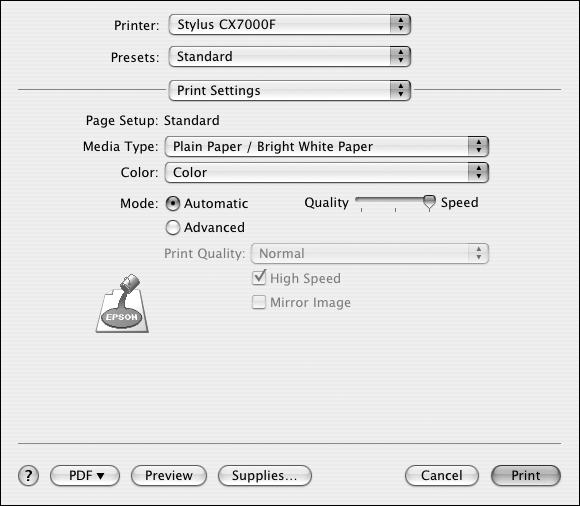 Select Automatic mode In certain programs, you may need to select Advanced before you can select Print Settings. For more information about printer settings, click the? button. 7.