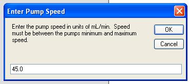 Speed Causes the pump to set the speed for withdrawals and dispenses to the user entered value. Speeds are set in units of ml/min.