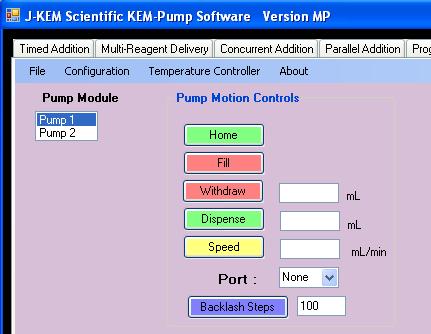 Manual Control This tab provides a way to manually adjust the syringe pump and distribution valves state.