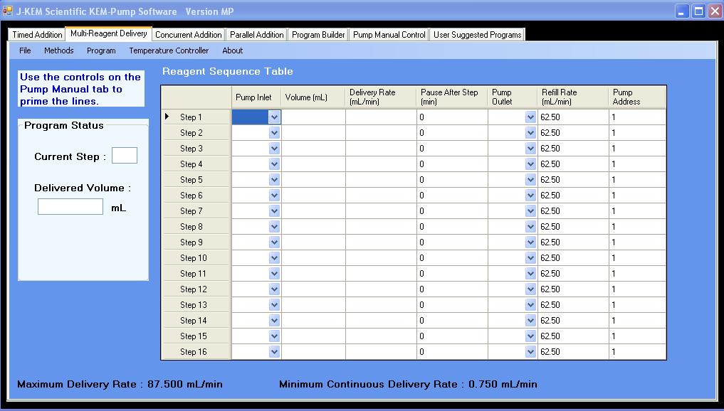 The Multi-Reagent Delivery Program The Multi-Reagent Delivery program is selected by clicking on the tab of the same name.