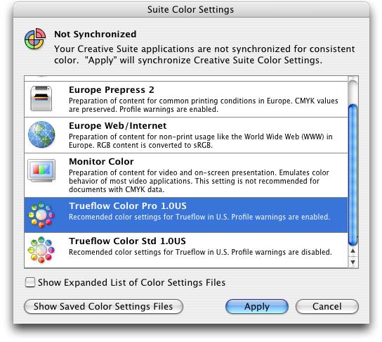 Installing and setting up Common Presets for Adobe CS2 - CS6 89 3. The Suite Color Settings dialog box is displayed.