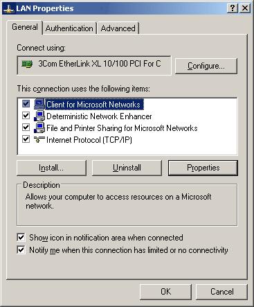 A.4. Configuring Windows XP for IP Networking A.4.1 Accessing the Windows XP Lan Properties Setup Window: a. Click Start from the Windows toolbar. b. Select Control Panel. c.