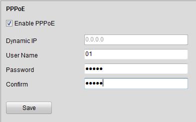 interface: Figure 7.16 PPPoE Settings 2. Check the PPPoE checkbox to enable this feature. 3. Enter User Name, Password, and Confirm Password for PPPoE access.