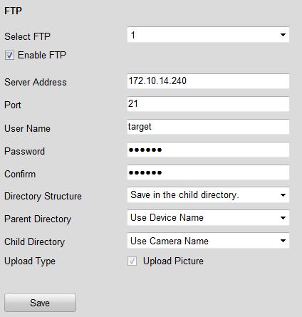 Figure 7.26 FTP Settings 2. Check the checkbox of Enable FTP. 3. Configure the FTP settings, including server address, port, user name, password, directory and upload type.