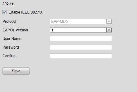 Figure 7.37 IEEE 802.1X Settings 2. Check the Enable IEEE 802.1X checkbox to enable the feature. 3. Configure the 802.1X settings, including EAPOL version, user name and password.